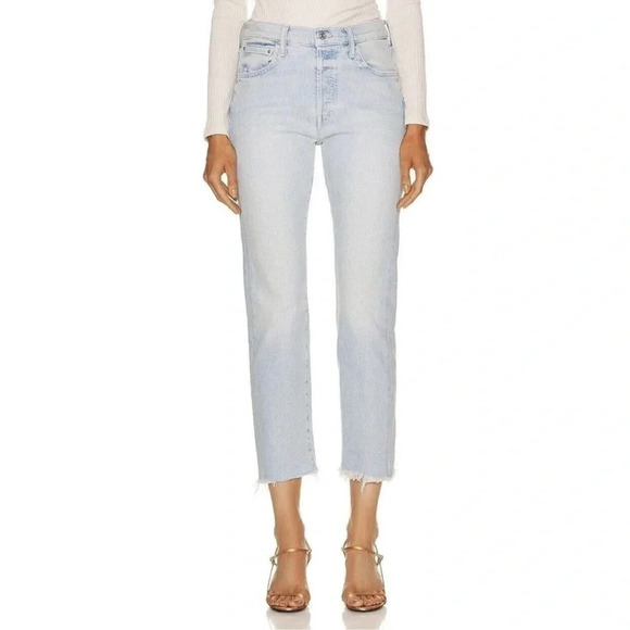 New Mother Scrapper Cuff Ankle Fray Denim Jeans Straight Leg Lonely Hearts Club - Picture 1 of 17